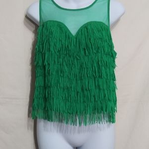 Green fringe Tank Top